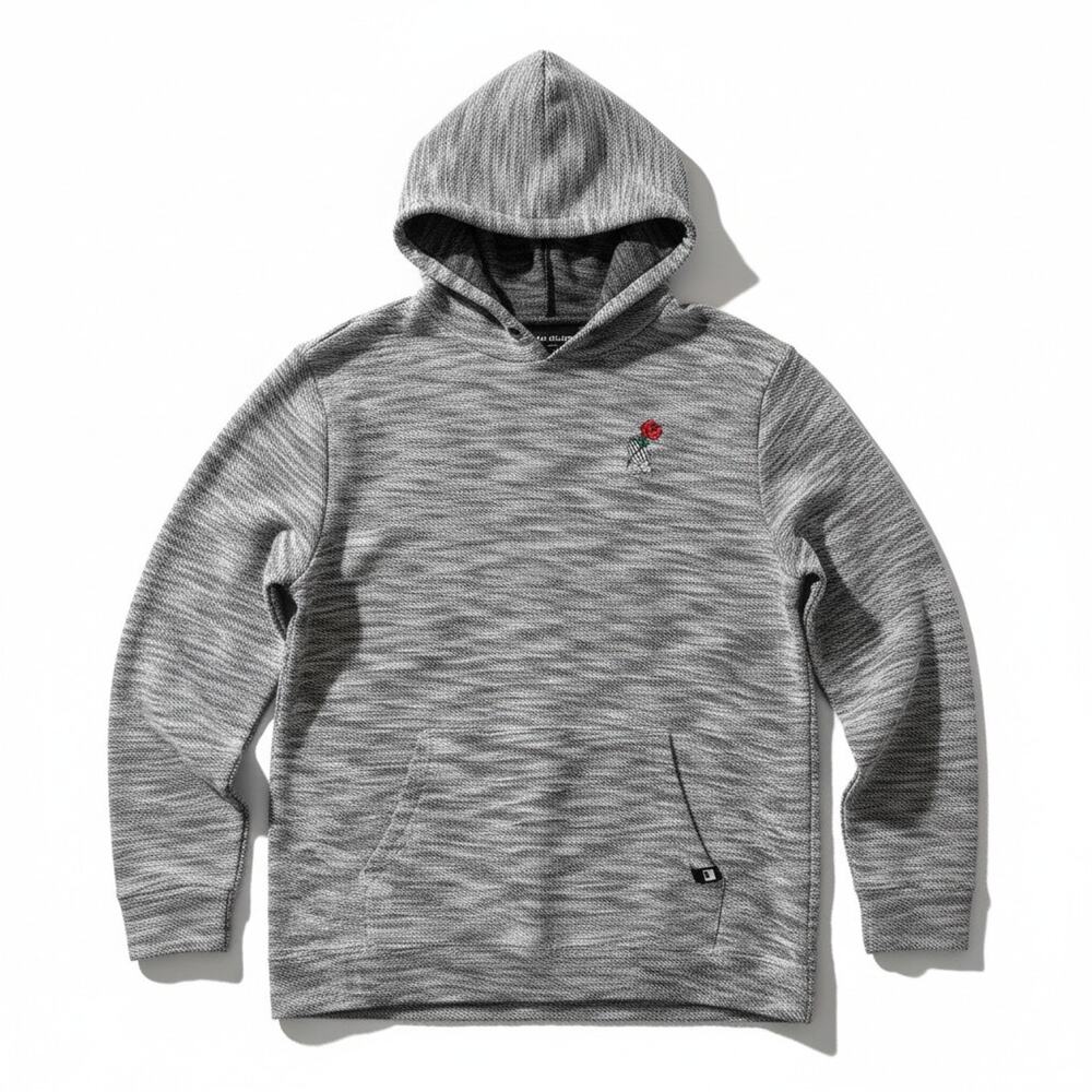 Dikotomy Hoodie Mens XL Embroidered Rose & Skeleton Hand Heather Gray Sweatshirt